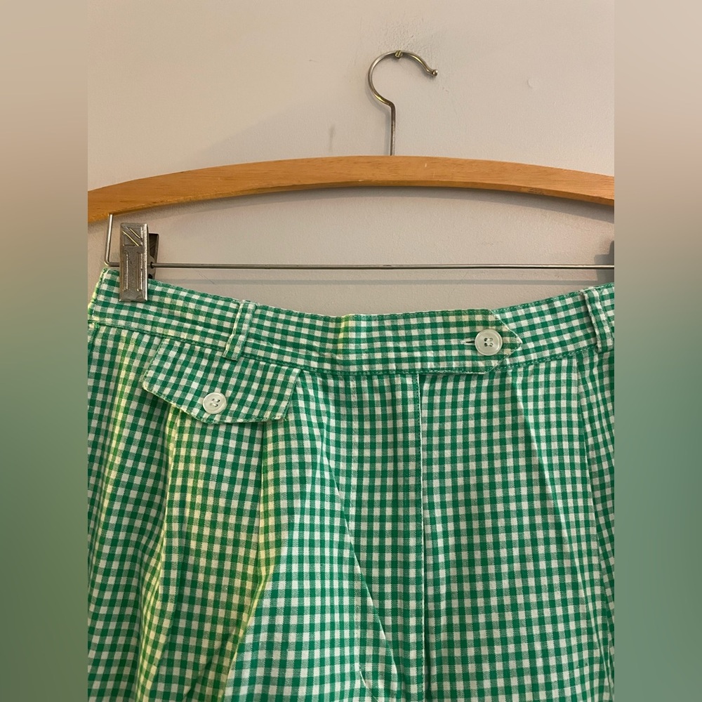 Vintage Karen Scott 100% Cotton Plaid Gingham Green High Waisted Shorts - Picture 6 of 9